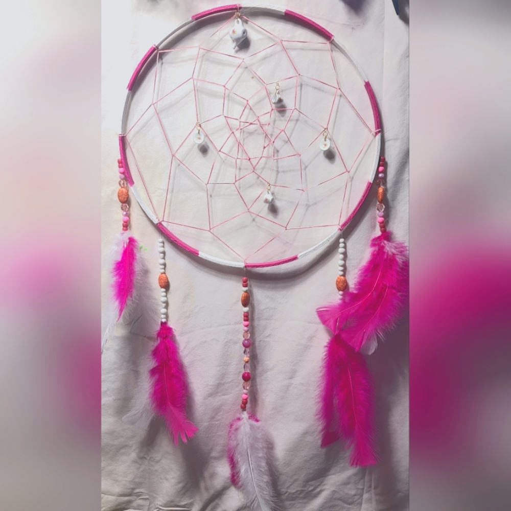 12 inch pink and white tea set dream catcher